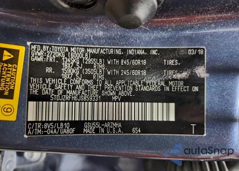 2018 Toyota Highlander Se из США, поврежденный, VIN 5TDJZRFH6JS859331